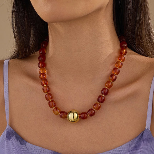 Barrel Beaded & Gold Ball Centerpiece Necklace | 40NK9768