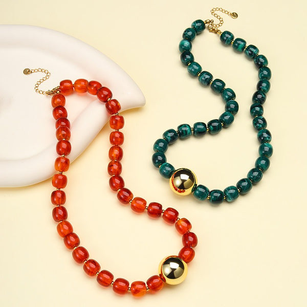 Barrel Beaded & Gold Ball Centerpiece Necklace | 40NK9768