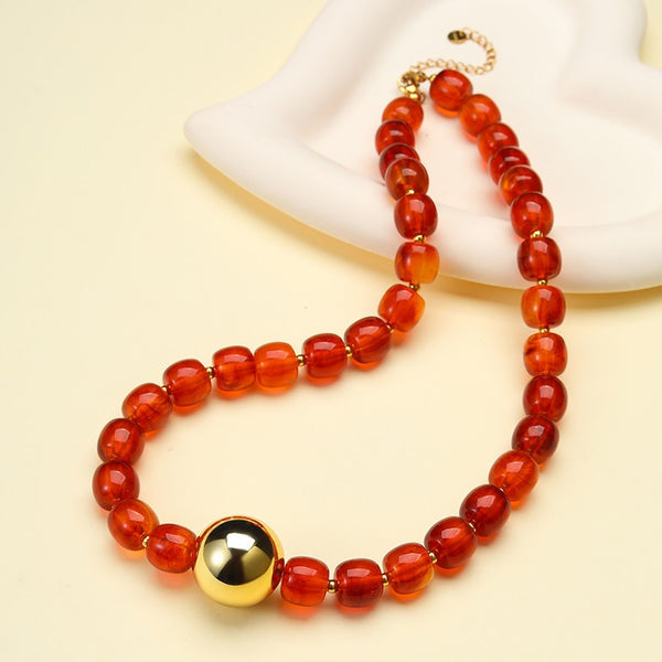 Barrel Beaded & Gold Ball Centerpiece Necklace | 40NK9768