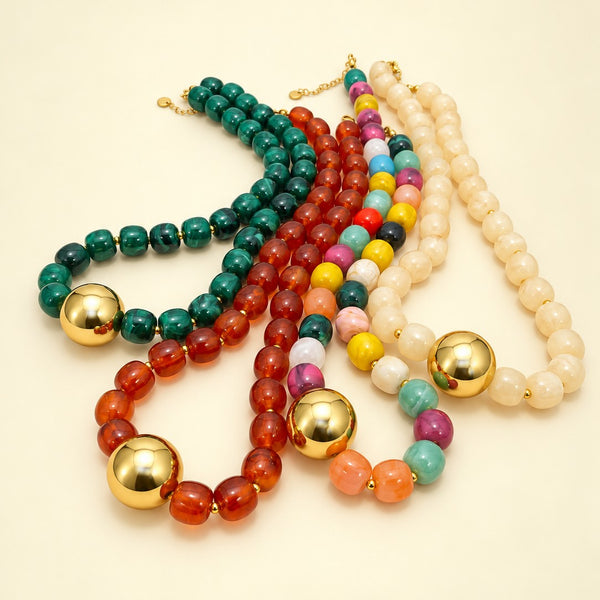 Barrel Beaded & Gold Ball Centerpiece Necklace | 40NK9768
