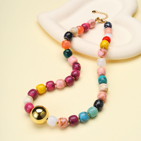 Barrel Beaded & Gold Ball Centerpiece Necklace | 40NK9768