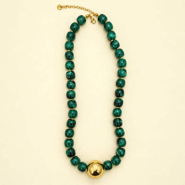 Barrel Beaded & Gold Ball Centerpiece Necklace | 40NK9768