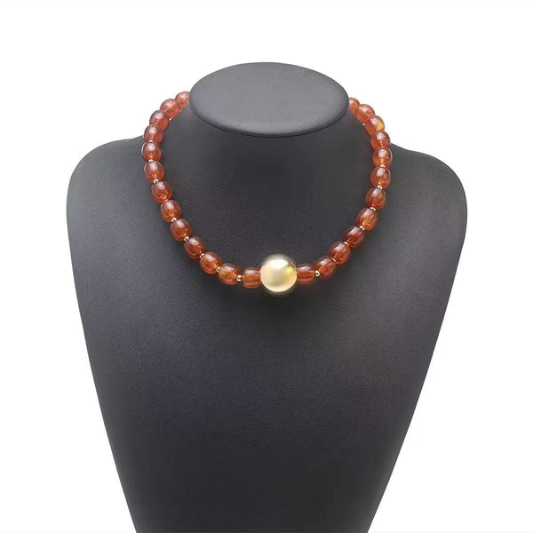 Barrel Beaded & Gold Ball Centerpiece Necklace | 40NK9768