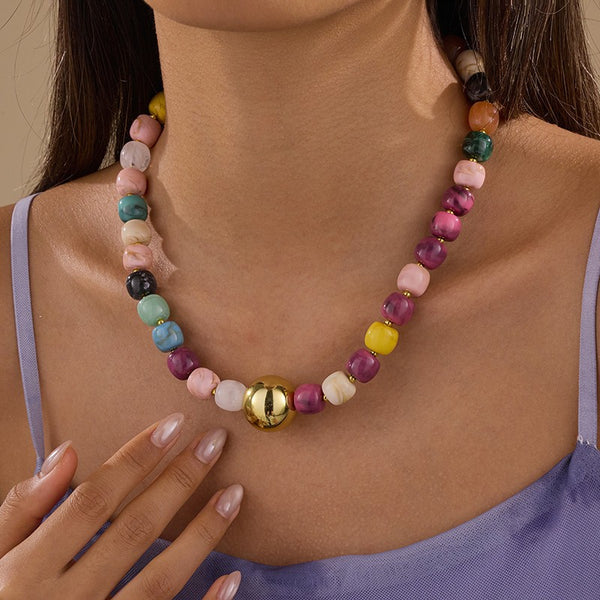 Barrel Beaded & Gold Ball Centerpiece Necklace | 40NK9768