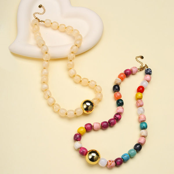 Barrel Beaded & Gold Ball Centerpiece Necklace | 40NK9768