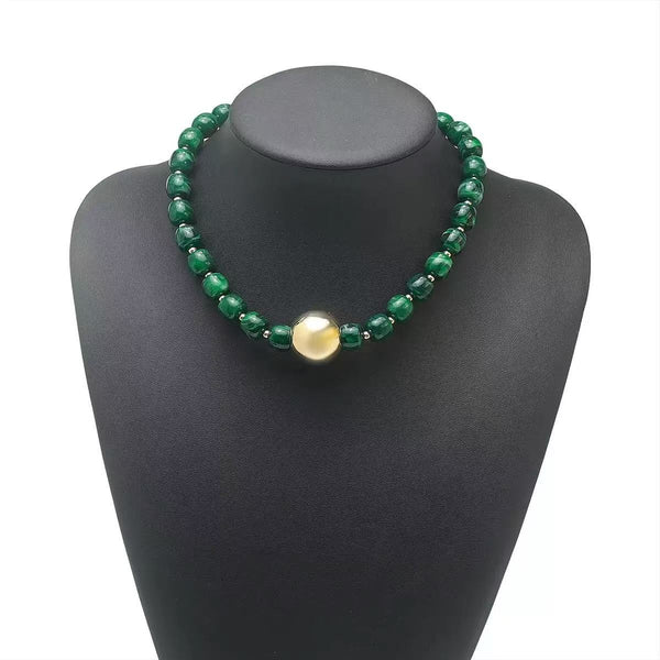 Barrel Beaded & Gold Ball Centerpiece Necklace | 40NK9768