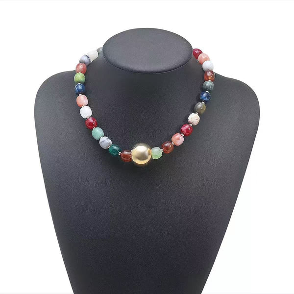 Barrel Beaded & Gold Ball Centerpiece Necklace | 40NK9768