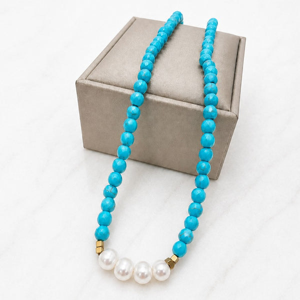 PEARL ACCENT TURQUOISE BEADED NECKLACE | 40NK9774