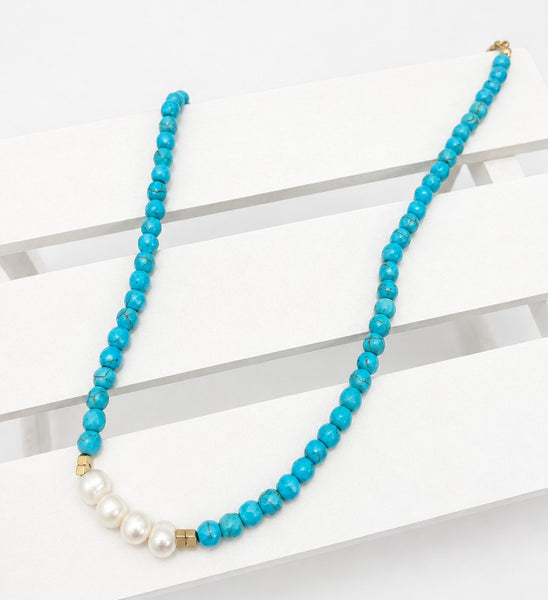 PEARL ACCENT TURQUOISE BEADED NECKLACE | 40NK9774