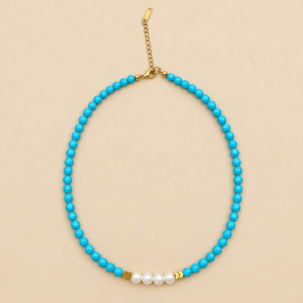 PEARL ACCENT TURQUOISE BEADED NECKLACE | 40NK9774