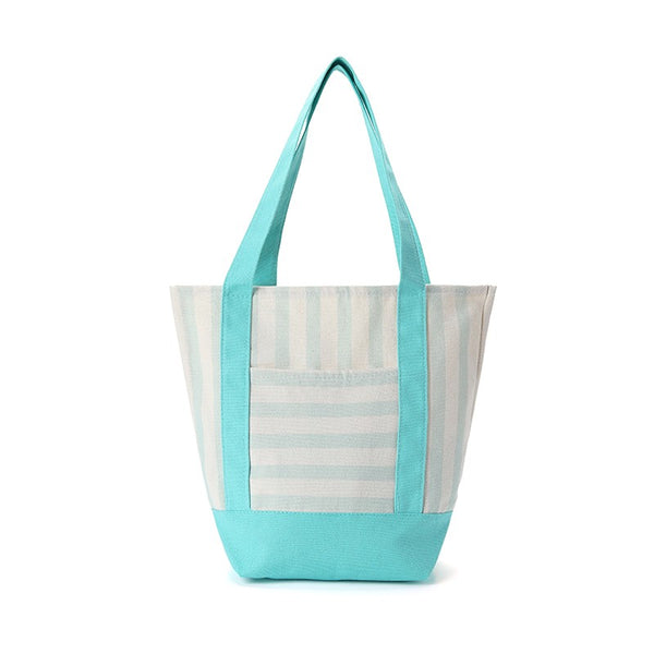 Striped Canvas Polyester Cotton Shoulder Tote Bag | 40P656