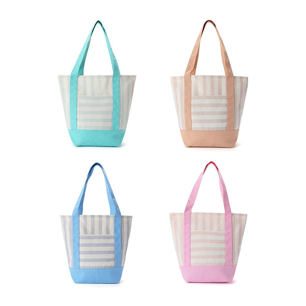 Striped Canvas Polyester Cotton Shoulder Tote Bag | 40P656