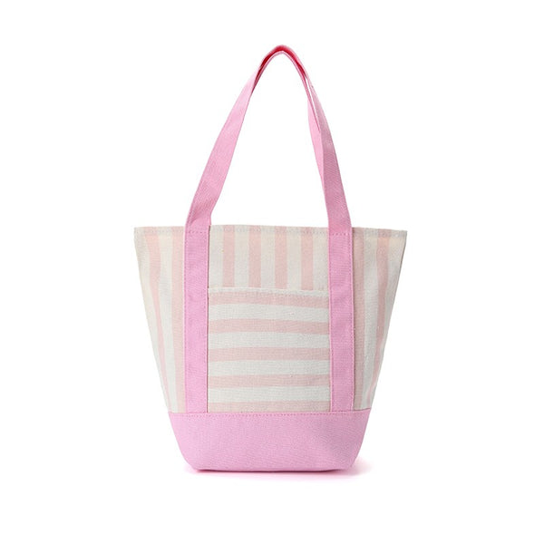 Striped Canvas Polyester Cotton Shoulder Tote Bag | 40P656