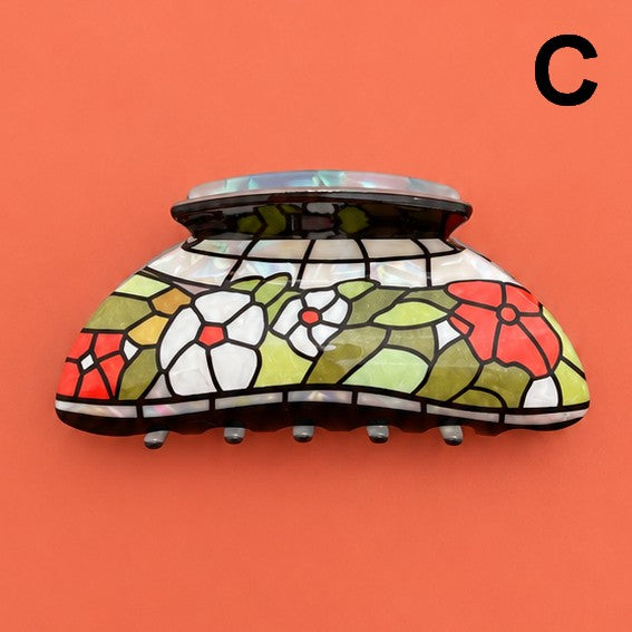 Vintage Stained Glass Lamp Shade Hair Claw Clip | 40H1240