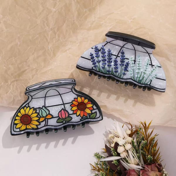 Vintage Stained Glass Lamp Shade Hair Claw Clip | 40H1240
