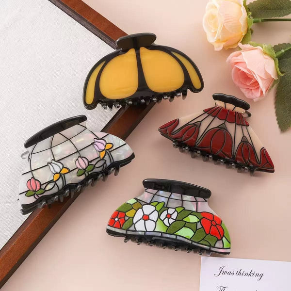 Vintage Stained Glass Lamp Shade Hair Claw Clip | 40H1240