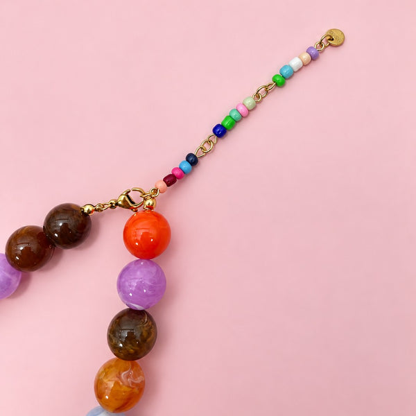 Chunky Multi-Color Marbled Resin Bead Necklace | 40NK9771