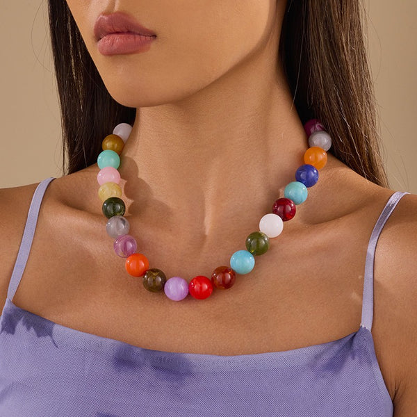 Chunky Multi-Color Marbled Resin Bead Necklace | 40NK9771