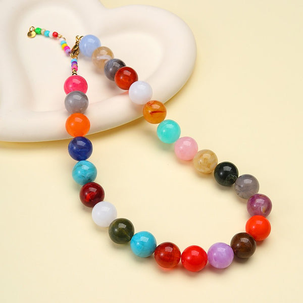 Chunky Multi-Color Marbled Resin Bead Necklace | 40NK9771