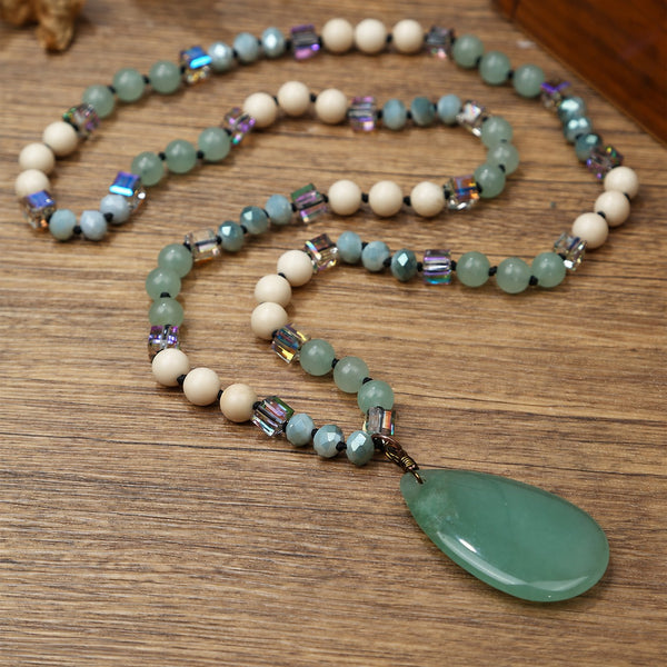 Natural Stone Teardrop Pendant Beaded Long Necklace|40NK9773