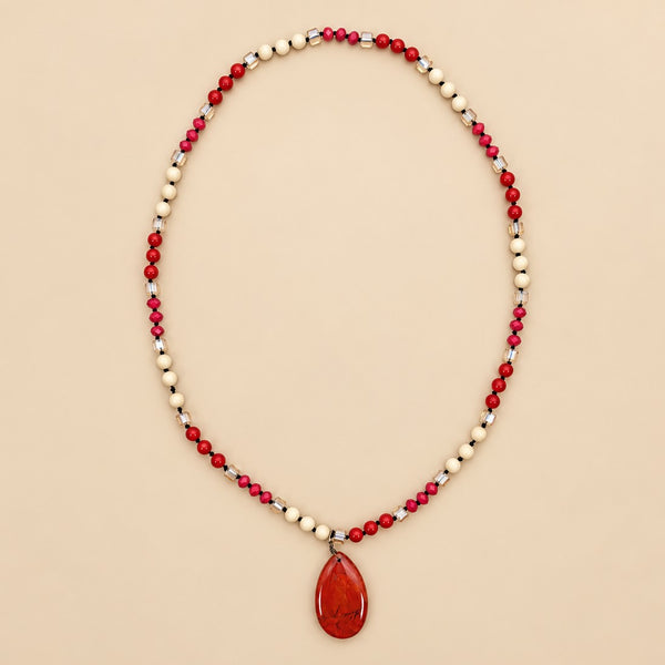 Natural Stone Teardrop Pendant Beaded Long Necklace|40NK9773