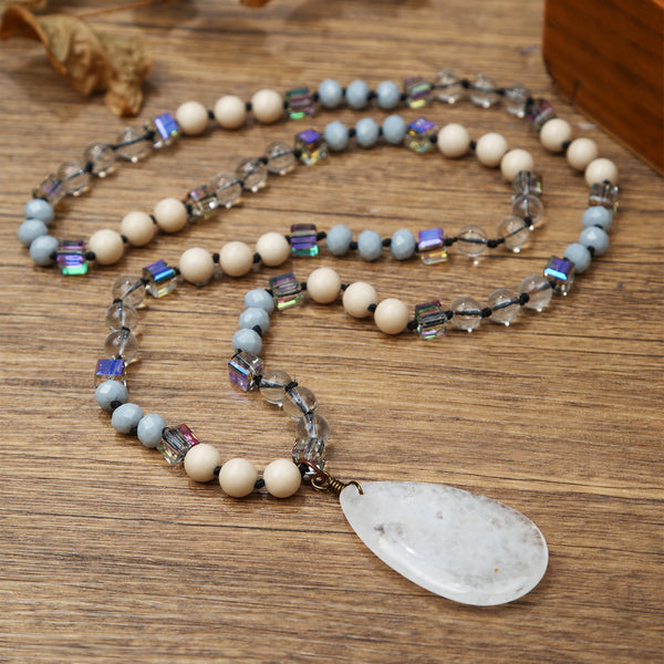 Natural Stone Teardrop Pendant Beaded Long Necklace|40NK9773