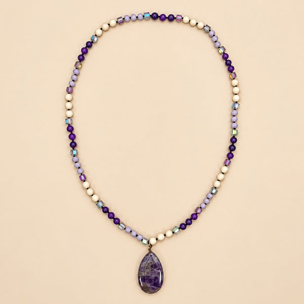 Natural Stone Teardrop Pendant Beaded Long Necklace|40NK9773