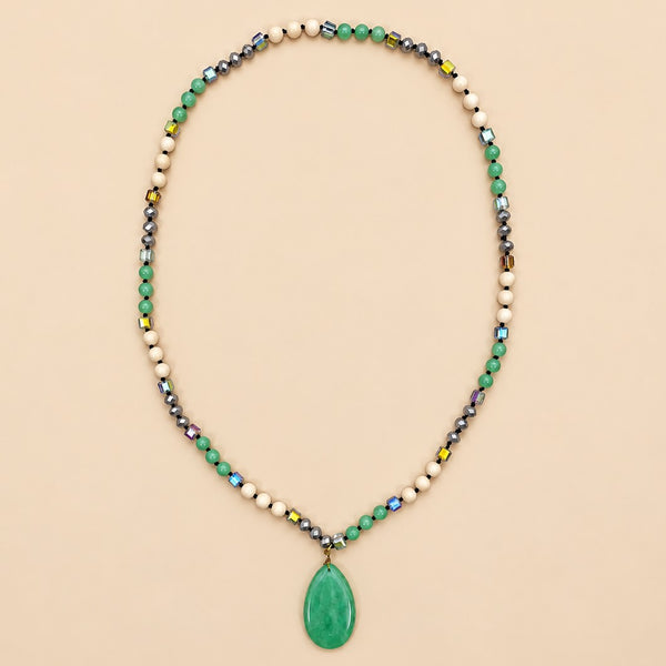 Natural Stone Teardrop Pendant Beaded Long Necklace|40NK9773