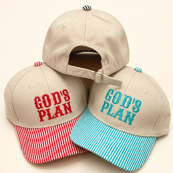 Embroidery "GOD'S PLAN" Striped Brim Baseball Cap | 40HW766