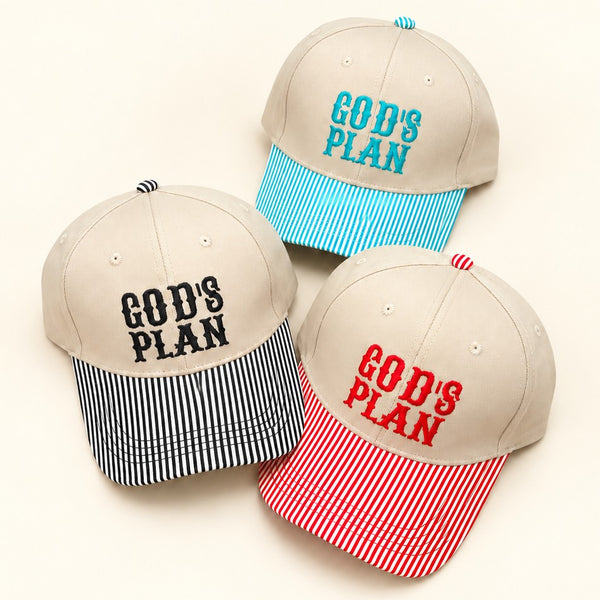 Embroidery "GOD'S PLAN" Striped Brim Baseball Cap | 40HW766