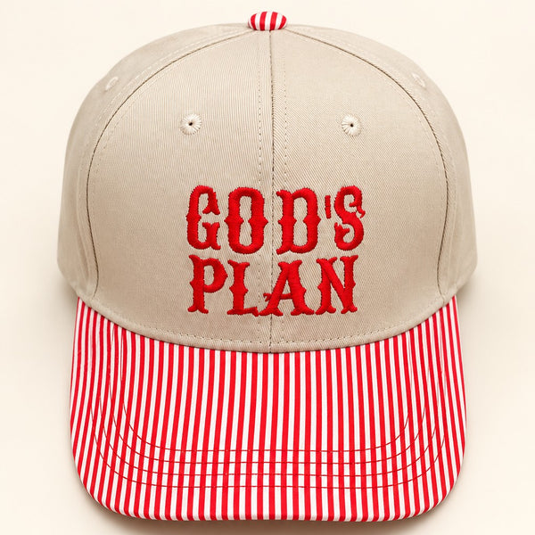 Embroidery "GOD'S PLAN" Striped Brim Baseball Cap | 40HW766