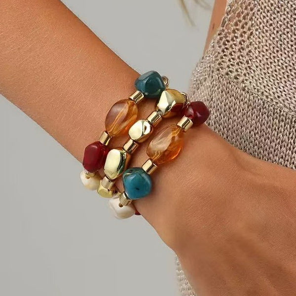 Irregular Resin & Gold Nugget Beaded Bracelet Set | 40B5277