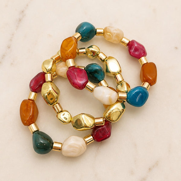Irregular Resin & Gold Nugget Beaded Bracelet Set | 40B5277