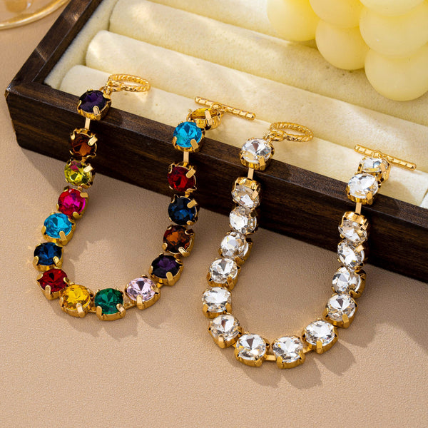 Brass Glass Crystal Tennis Toggle Bracelet | 80B1902