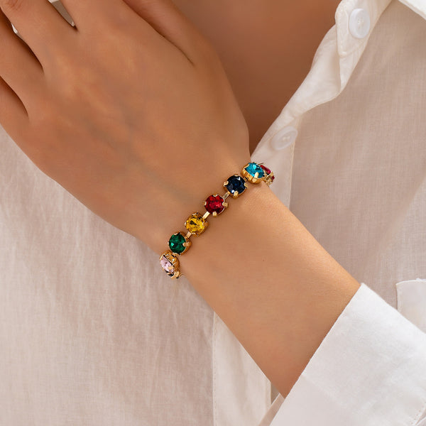 Brass Glass Crystal Tennis Toggle Bracelet | 80B1902