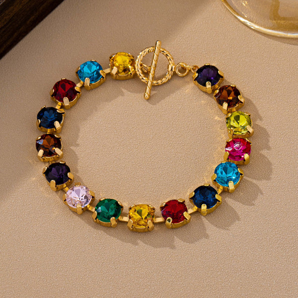 Brass Glass Crystal Tennis Toggle Bracelet | 80B1902