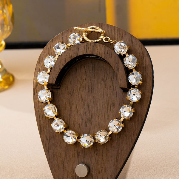 Brass Glass Crystal Tennis Toggle Bracelet | 80B1902