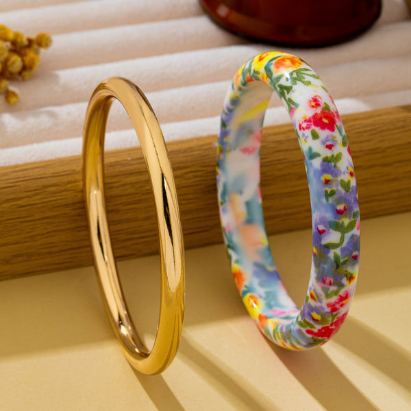 Floral Resin & Gold-Tone Bangle Bracelet Set | 80B1914