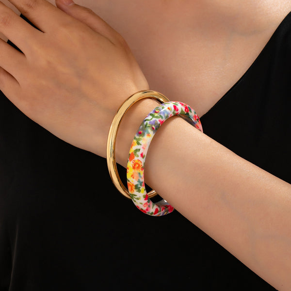 Floral Resin & Gold-Tone Bangle Bracelet Set | 80B1914