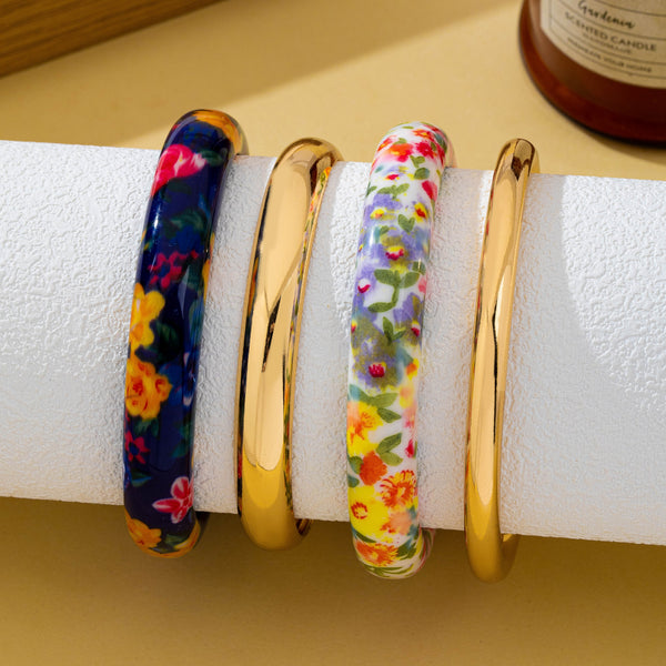 Floral Resin & Gold-Tone Bangle Bracelet Set | 80B1914