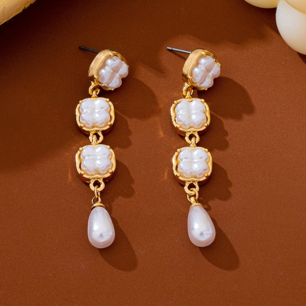 Pearlized Square Link Teardrop Earrings | 80E63193