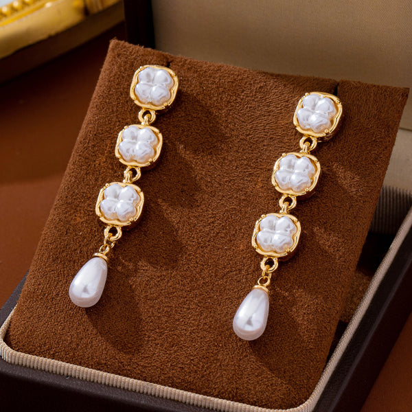 Pearlized Square Link Teardrop Earrings | 80E63193