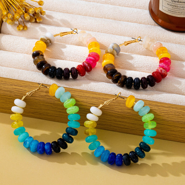 Multi Color Beaded Hoop Earrings | 80E63191