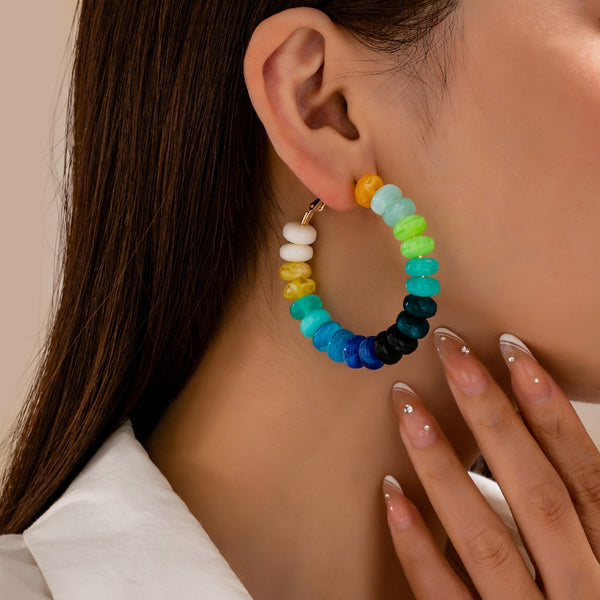 Multi Color Beaded Hoop Earrings | 80E63191