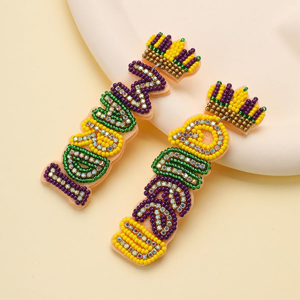 Mardi Queen Seed Beaded Dangle Earrings | 40E557