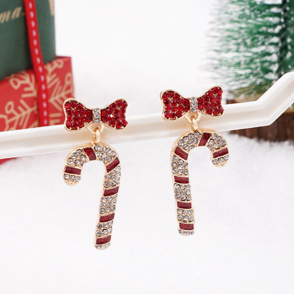 Crystal Bow & Rhinestone Candy Cane Drop Earrings | 40E558