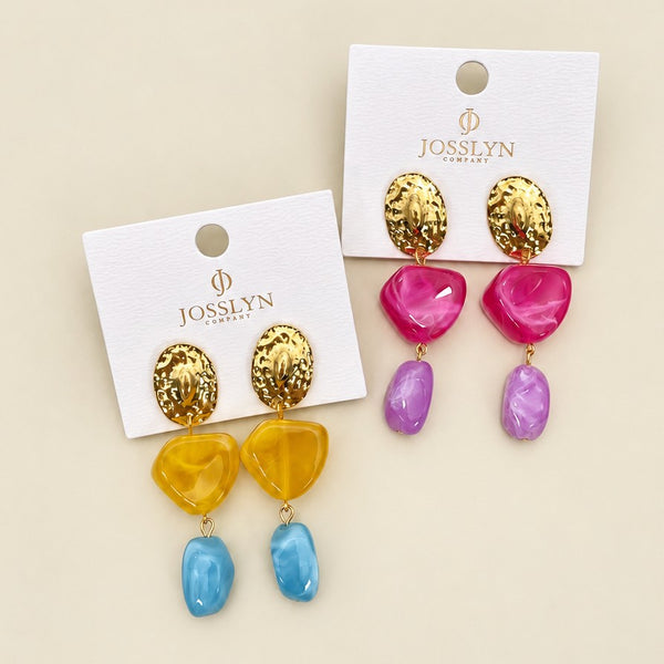Asymmetric Resin & Hammered Gold Drop Earrings | 40E559