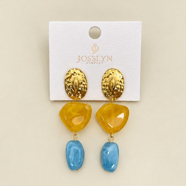 Asymmetric Resin & Hammered Gold Drop Earrings | 40E559