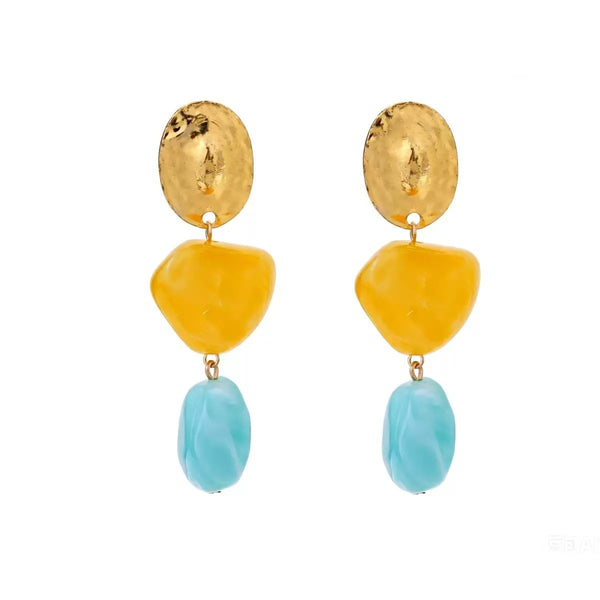 Asymmetric Resin & Hammered Gold Drop Earrings | 40E559