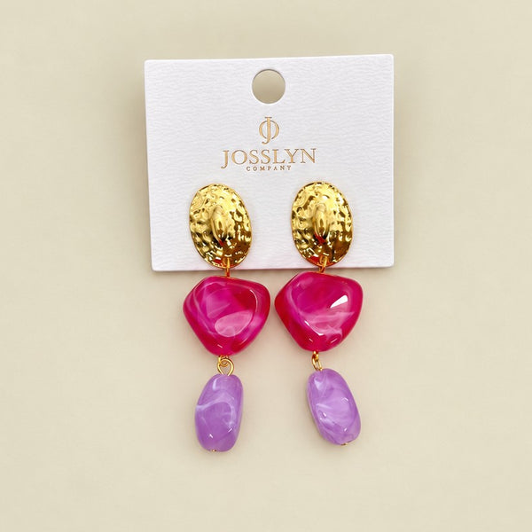 Asymmetric Resin & Hammered Gold Drop Earrings | 40E559